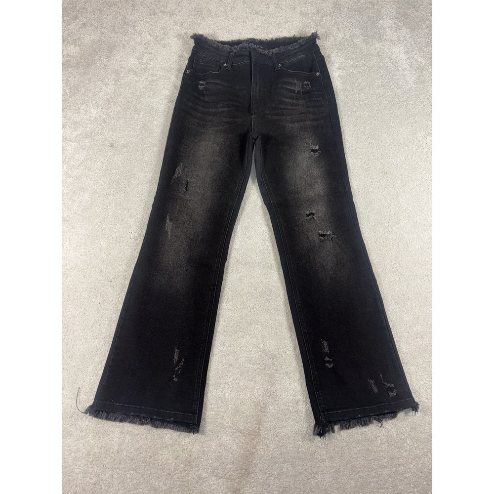 risen black fray jeans‎ straight leg size 9